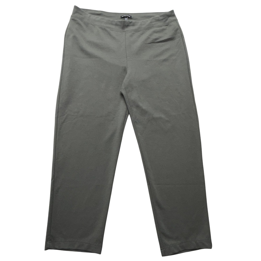 Eileen Fisher Knit Pants Womens L‎ Green Cropped Pull On Stretch Tencel Blend